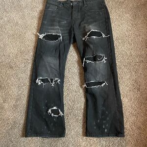 Men's Black Distressed Baggy Jeans